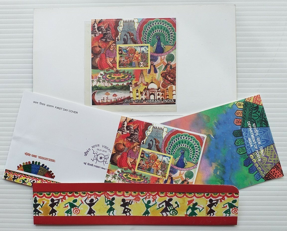 India 2016 Vibrant India post office pack with MS & MS FDC