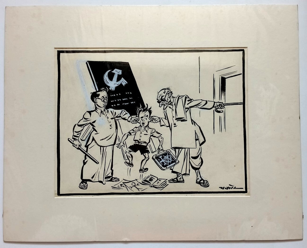 India Cartoonist CHAKOR artwork Ambedkar Socialism vs Rajaji Capitalism 16"x20"
