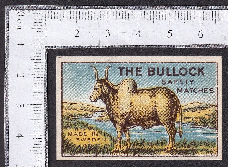 India vintage matchbox label THE BULLOCK