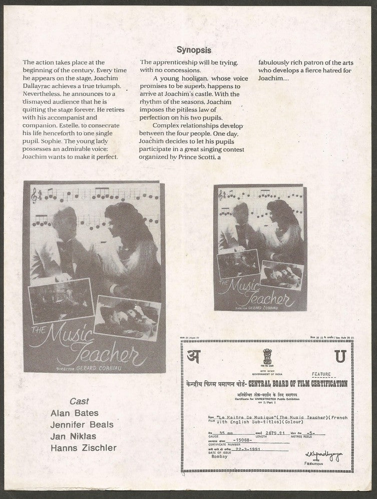 THE MUSIC TEACHER 1988/1991 India press card Connie Stevens