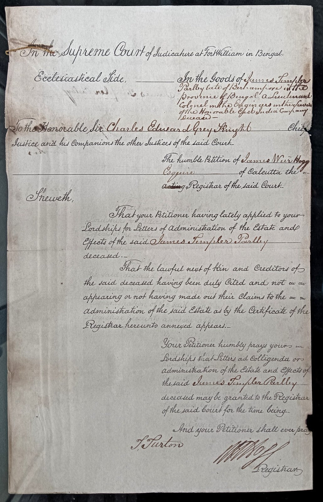 India King George IV 1827 Fort William, Calcutta 2 page document