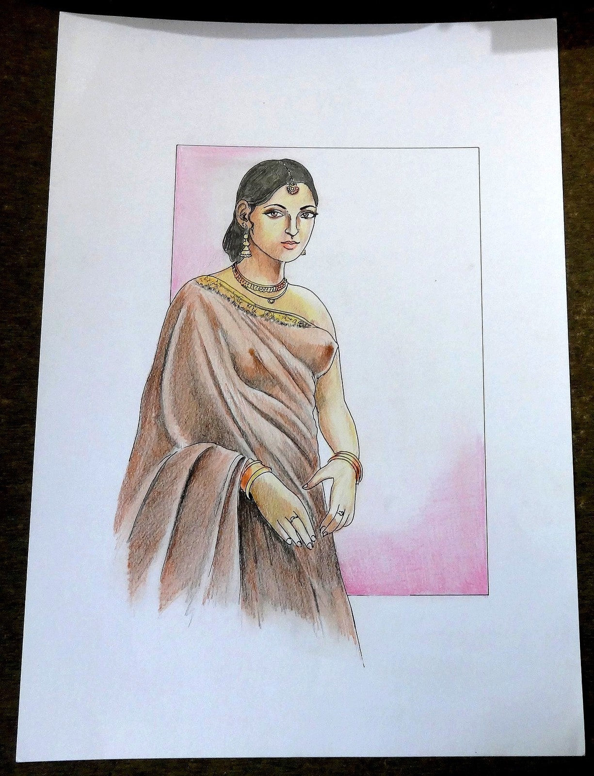 Indian beauty watercolors crayons & ink on card 12''x 17'