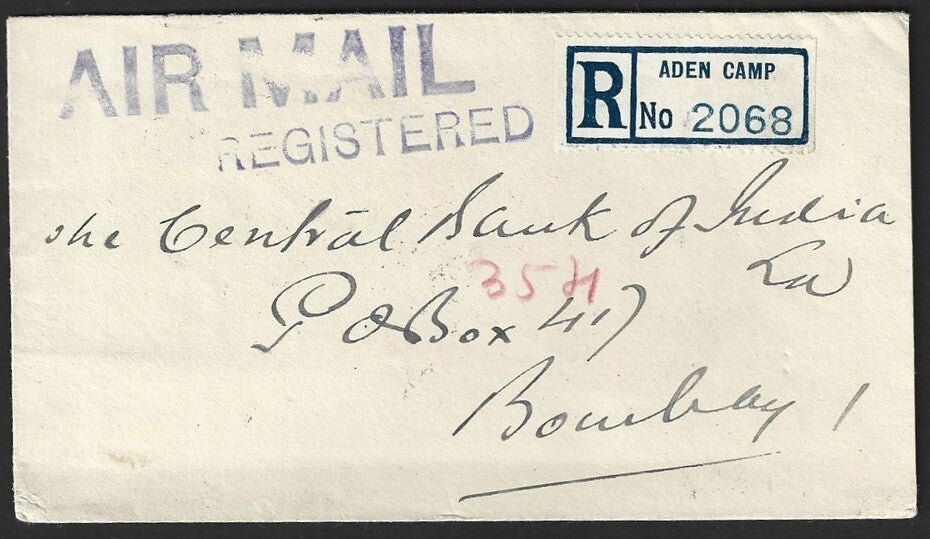 Aden KGVI King George VI 1950 registered cover to India