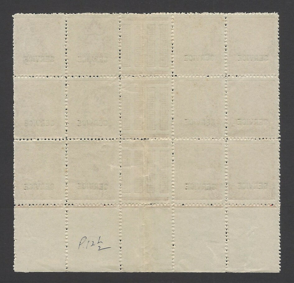 India Travancore Off 1942 8ca perf 12.5 unused GUTTER block of 12