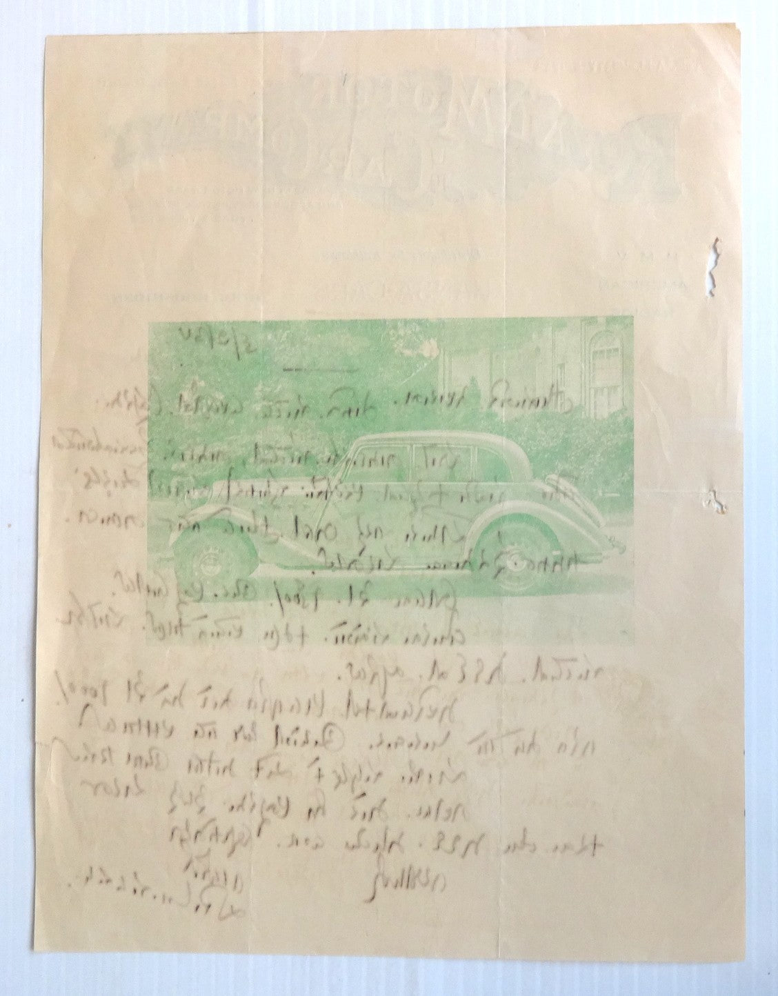 India 1938 illustrated letterhead ROYAL MOTOR CAR CO. Jetpur – HANSA CARS