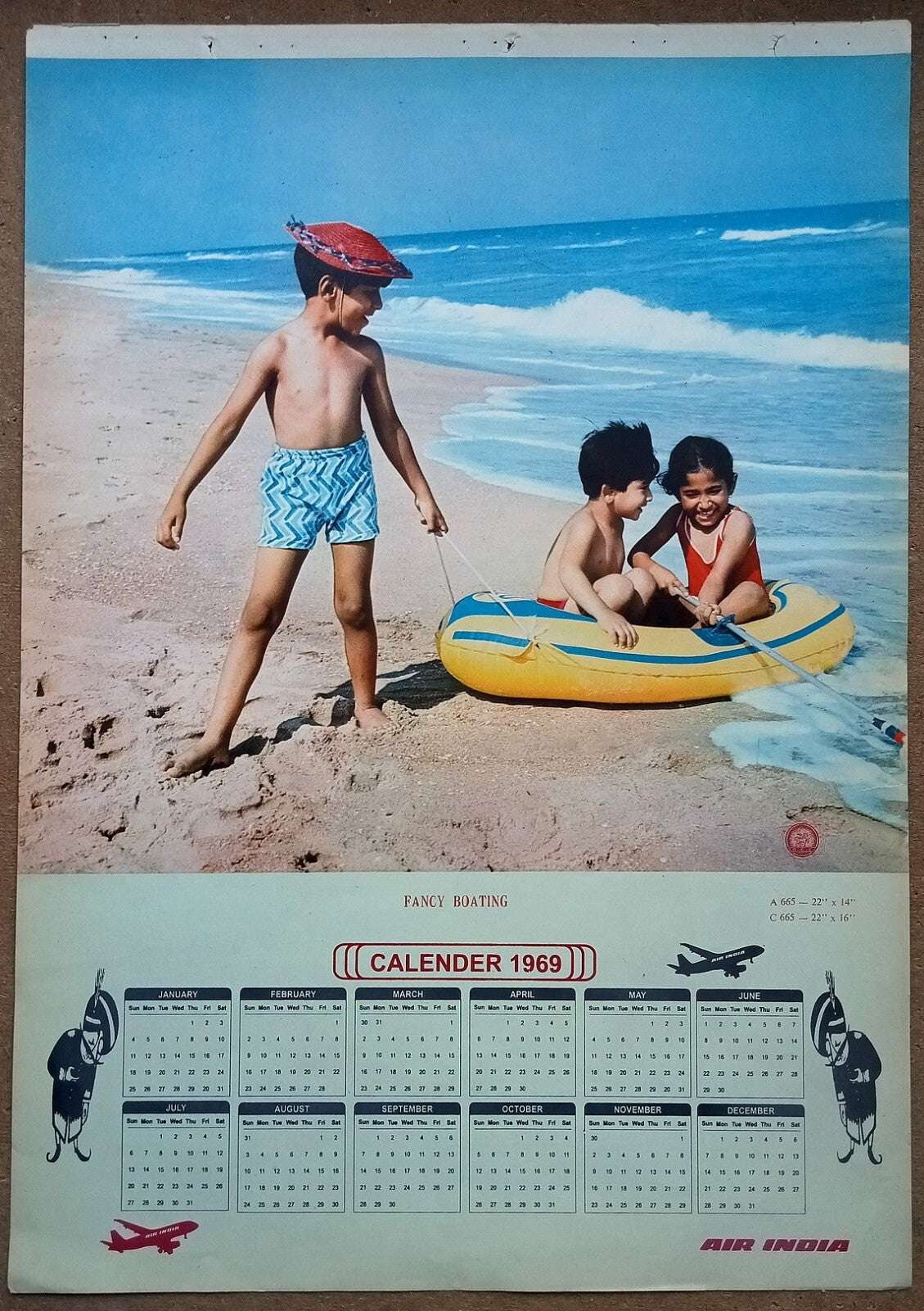 AIR INDIA 1969 poster calender 665 - FANCY BOATING - R