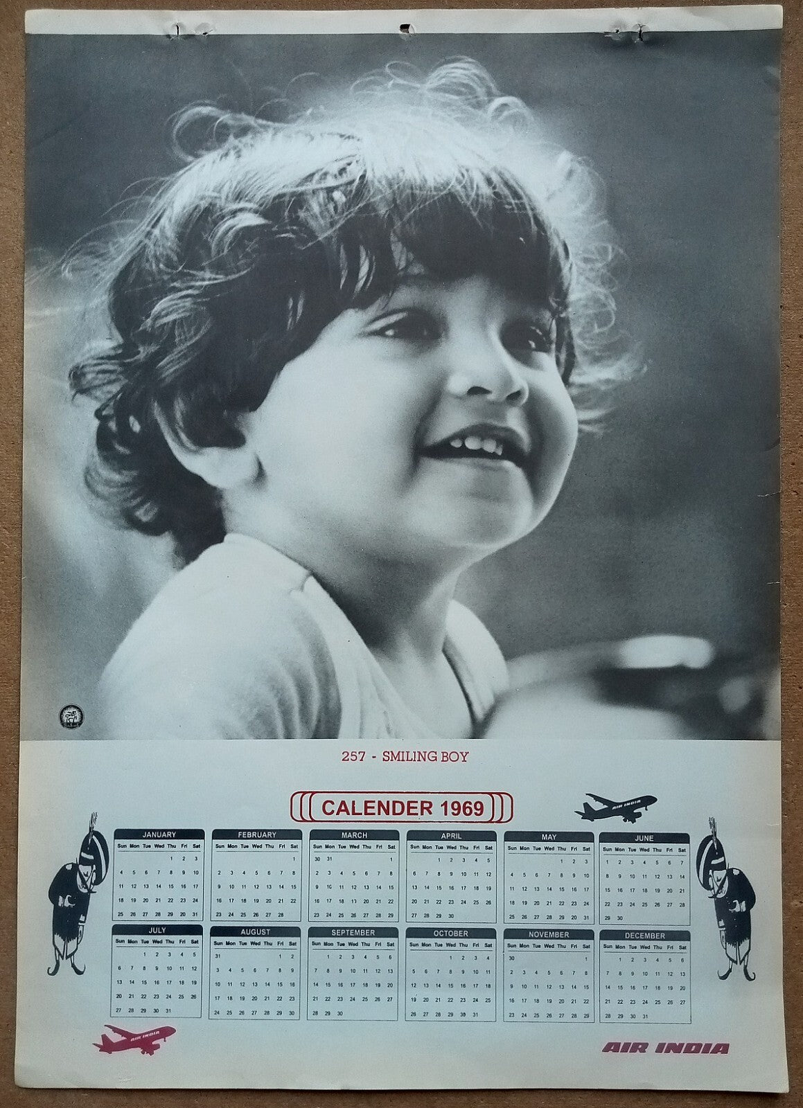 AIR INDIA 1969 poster calender 257 - SMILING BOY - R