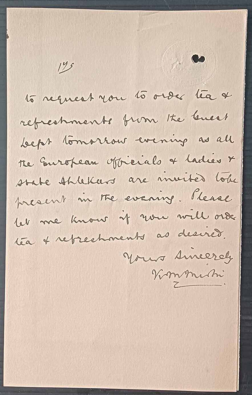 India PALACE DEPARTMENT * PATIALA STATE crested letter used 1928