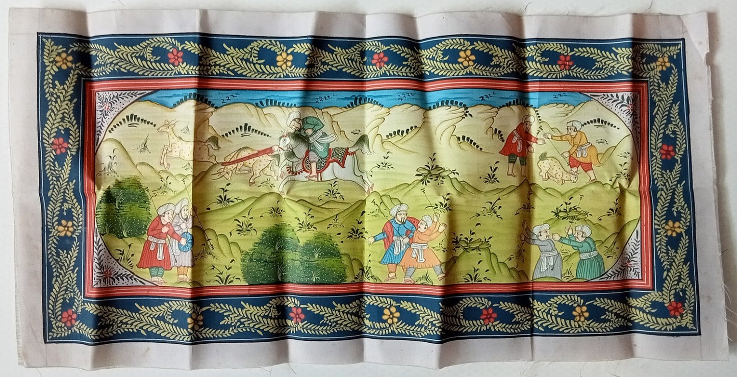 India vintage hand painting on cloth MUGHAL PAINTING 10 x 22 inches
