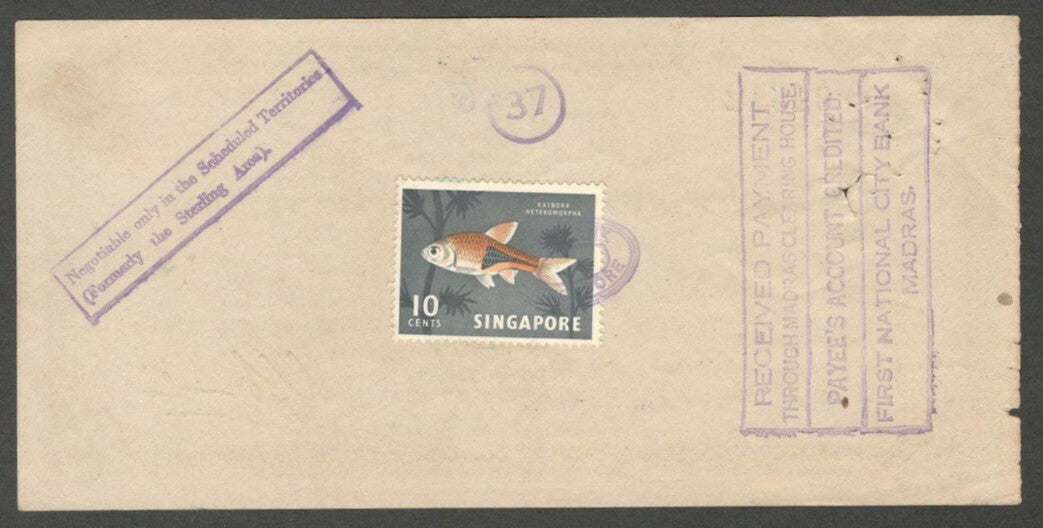 AOP India United Commercial Bank 100R traveler's cheque used 1966 with stamp
