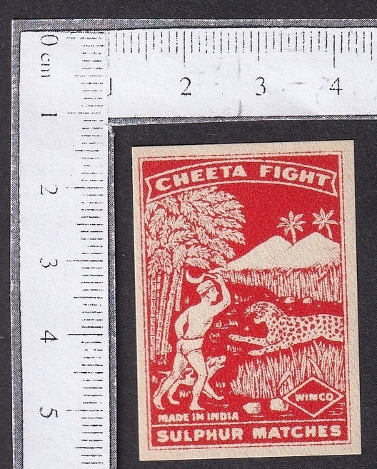 India vintage WIMCO matchbox label CHEETAH FIGHT