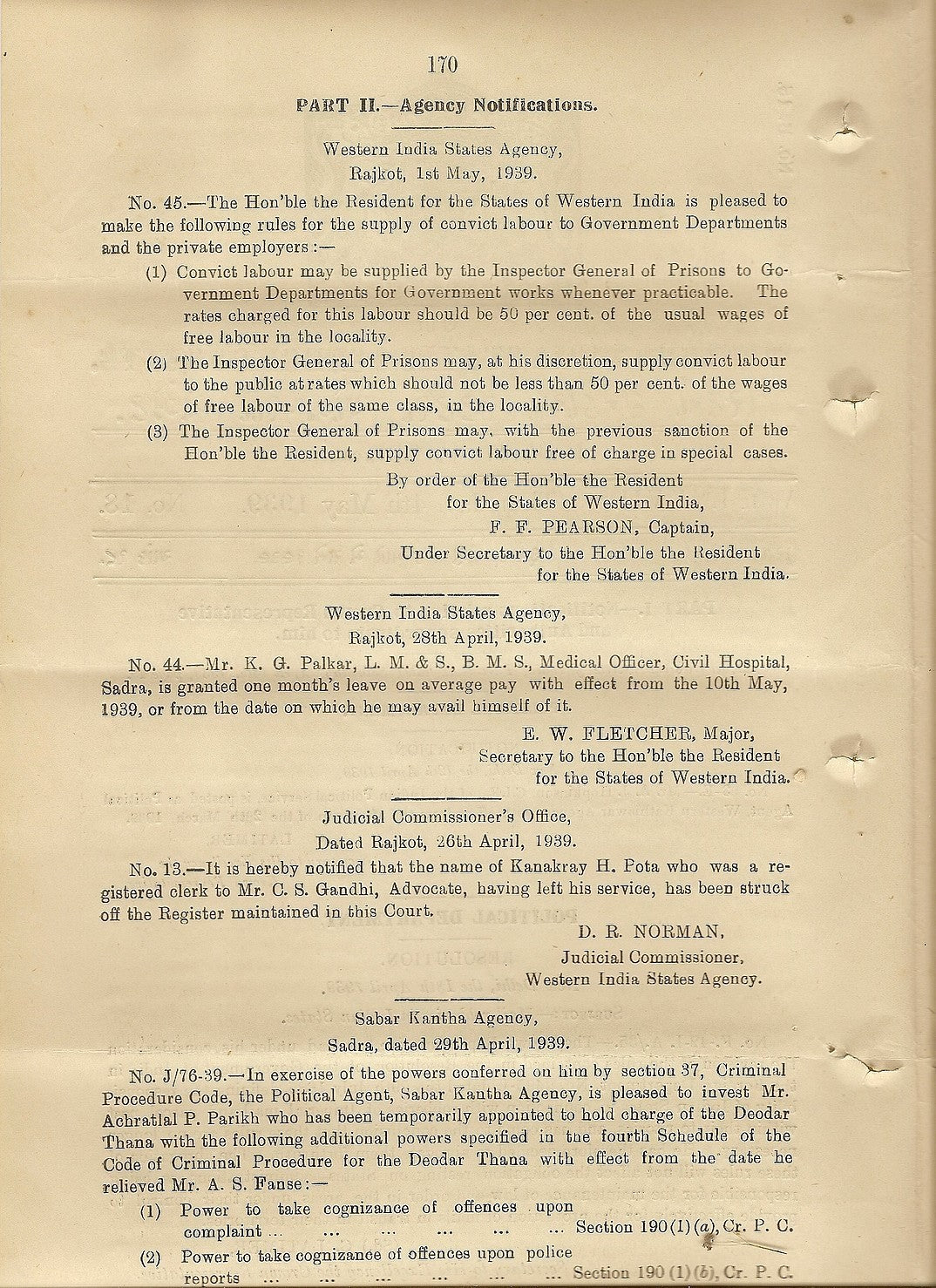 India 1939 WISA Gazette about robberies of Imperial Mail & convict labour 8 pgs