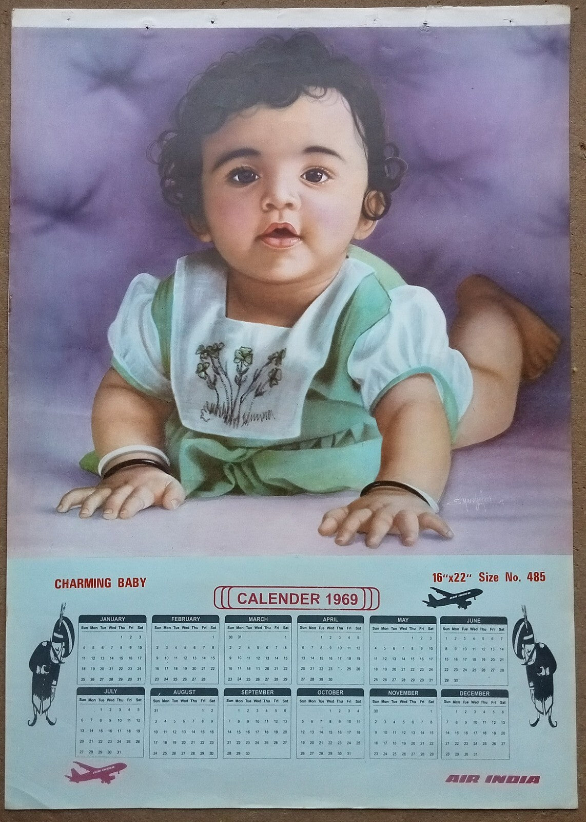 AIR INDIA 1969 poster calender 485 - CHARMING BABY - R