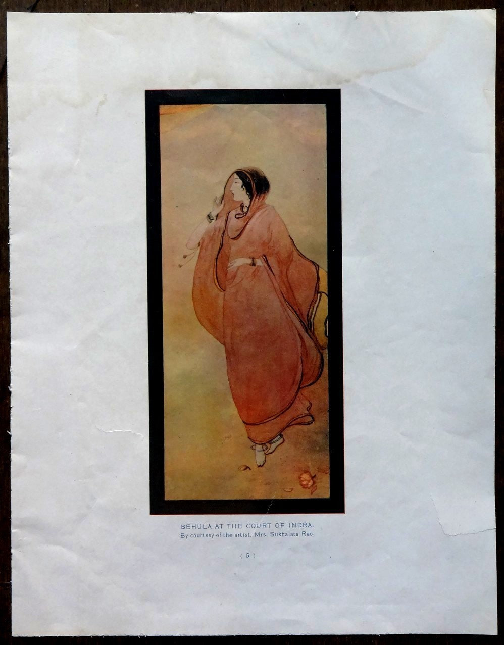 India c.1920s print BEHULA AT THE COURT OF INDRA by Sukhalata Rao 28cm x 21.5cm