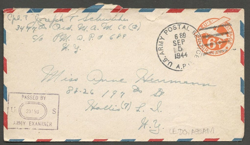 AOP India World War 2 US Army APO 689 (Ledo, Assam) 1944 cover
