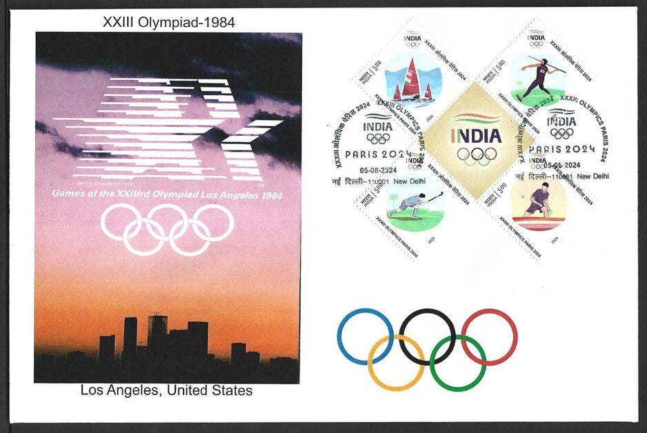 India 2024 Paris Olympics FDC with 1984 Los Angeles, US Olympics cachet