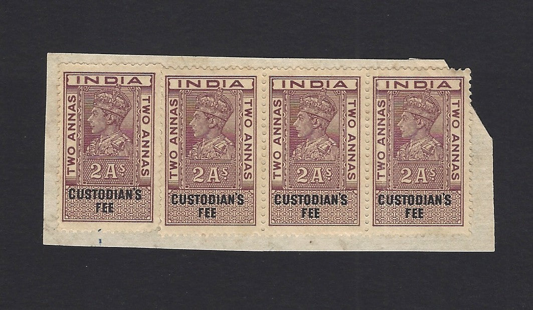India KGVI 1937 CUSTODIAN’S FEE 2a strip of 4