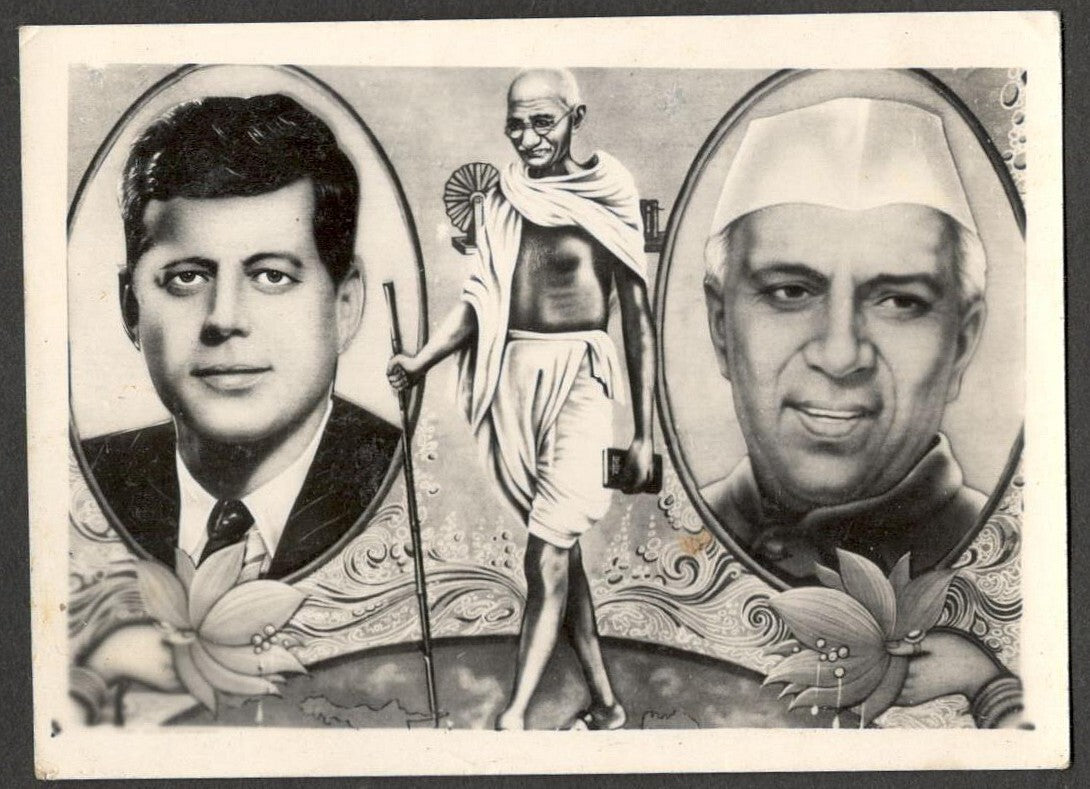 India 1960s small Patriotic Pop Art photograph Kennedy Nehru Gandhi