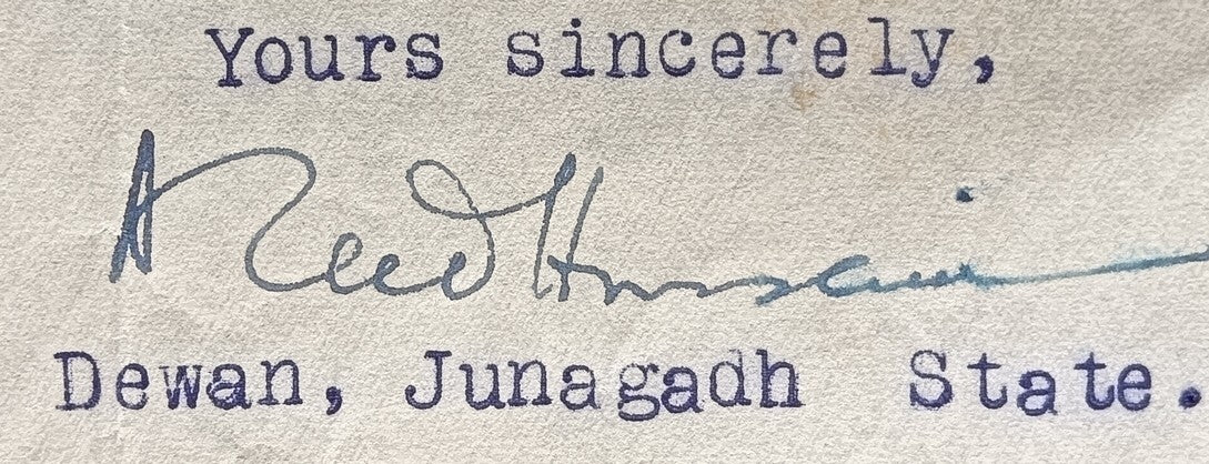 India 1945 crested letter JUNAGADH STATE signed by the Diwan