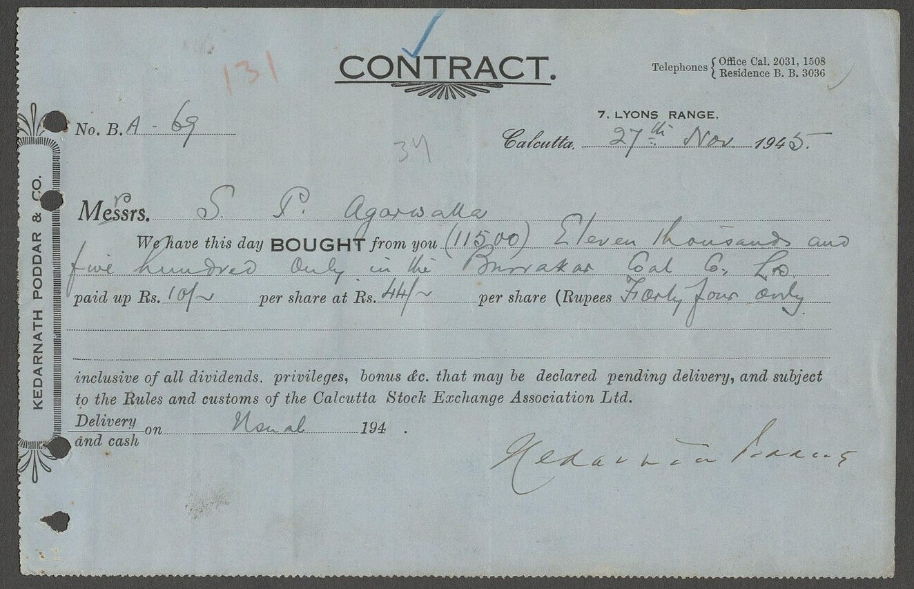 AOP India KGV Broker's Note 2a x 6 & 1R x 12 on 1945 contact note
