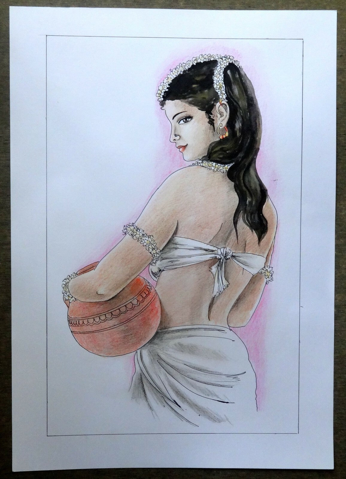 Indian Rural Beauty watercolours, crayons & ink on card 11.5” x 17.5”