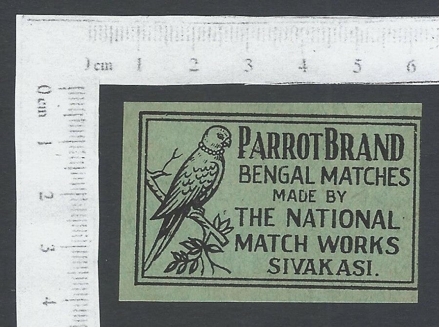India vintage matchbox label PARROT BRAND BENGAL MATCHES
