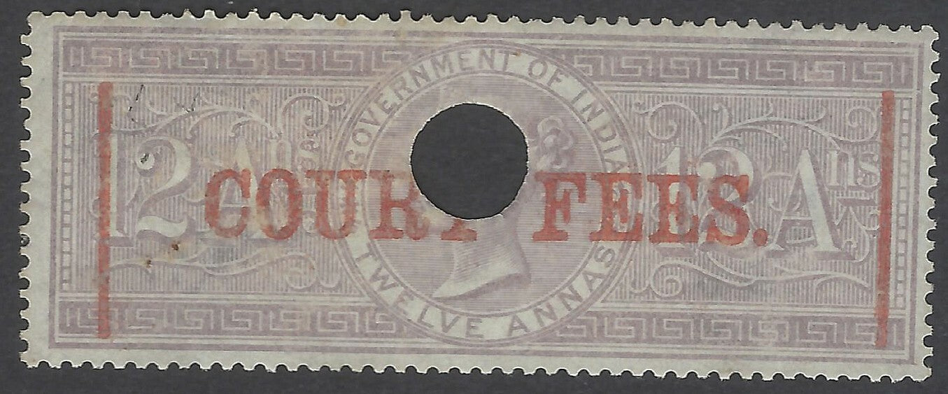AOP India QV 1870 COURT FEES red ovpt on 1866 SPECIAL ADHESIVE 12a Bft 170