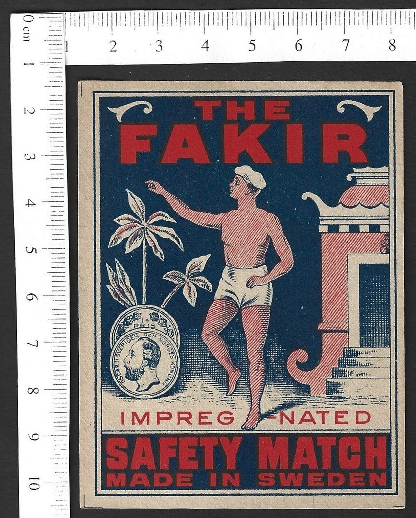 India vintage large matchbox label The Fakir