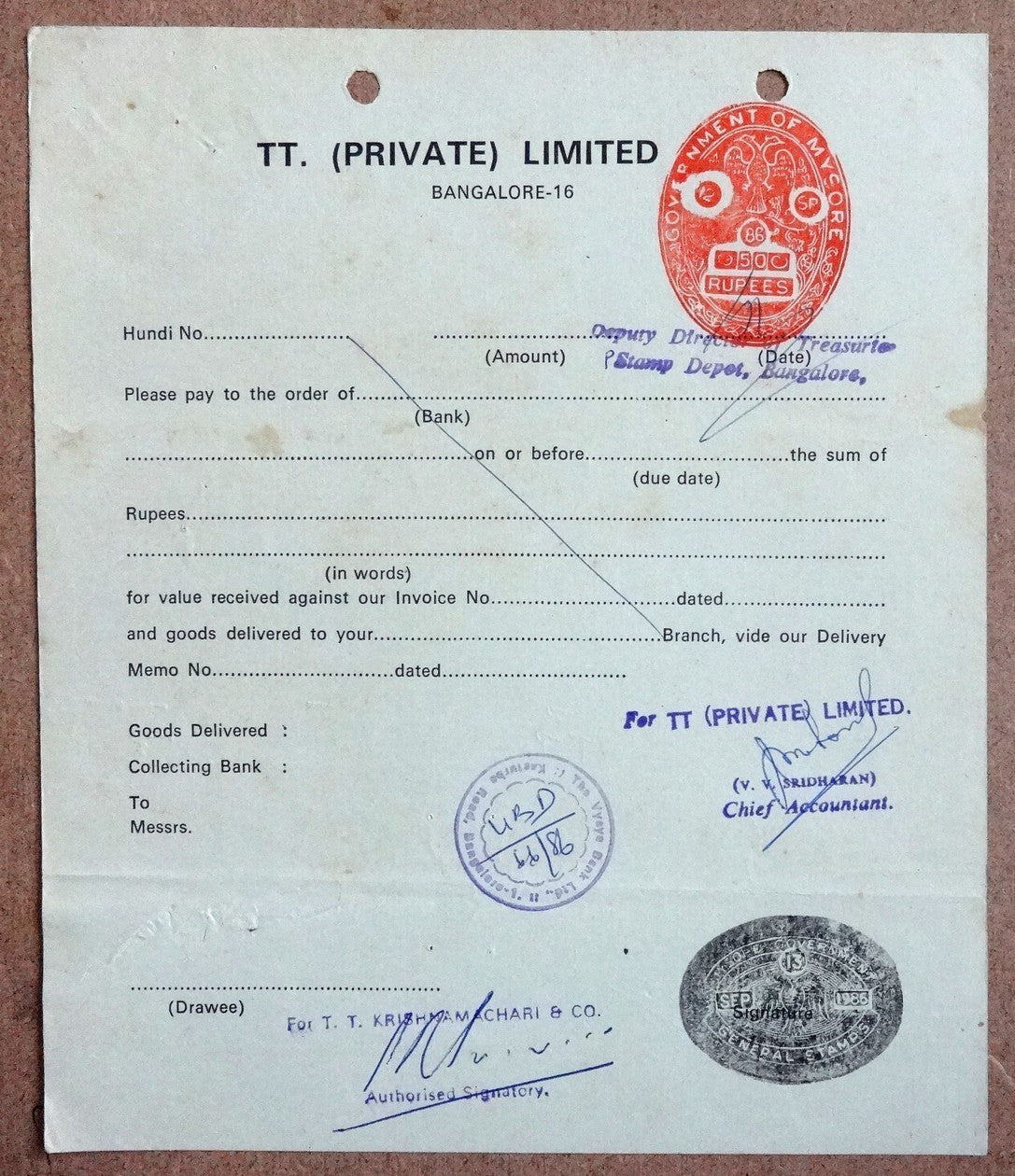 India Mysore State impressed impressed reveues on documents 5R 10R 25R & 50R
