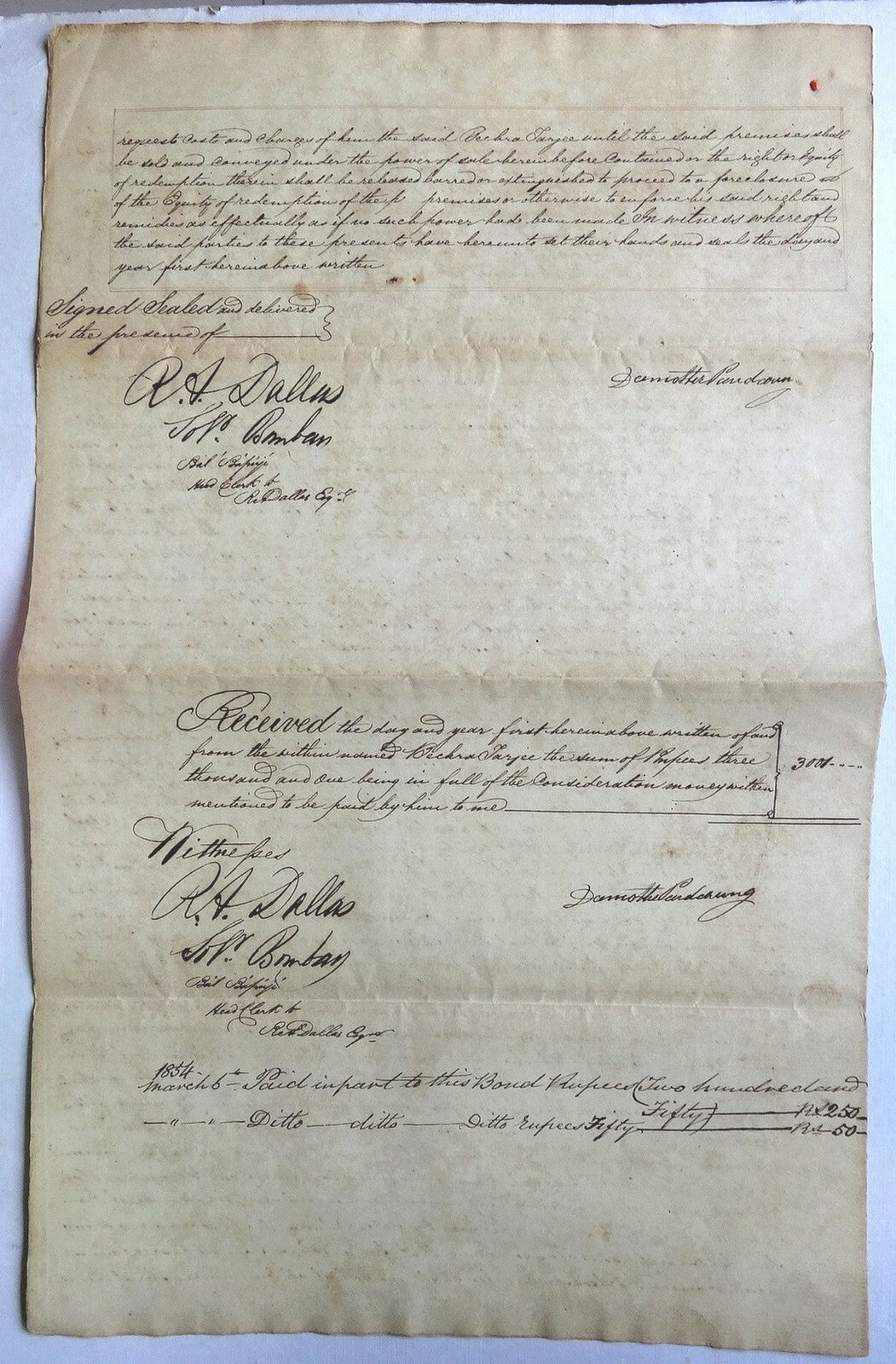 India QV 1868 Special Adhesive 25R on 1911 Indenture
