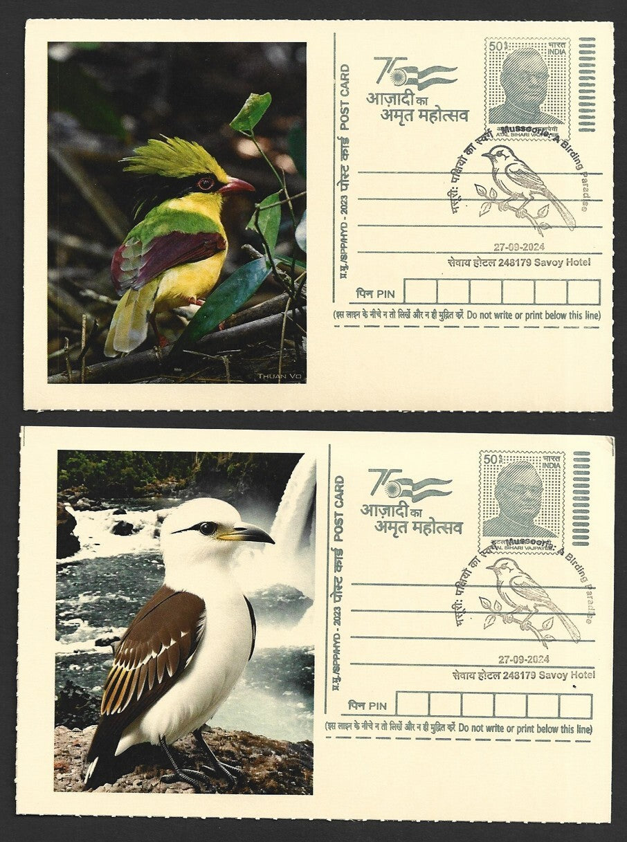 India 2024 Birding Paradise Savoy Hotel postmark cards MULTICOLORED BIRDS (8)