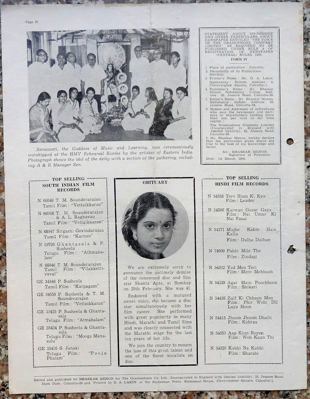 India THE VOICE March 1964 HMV Magazine - Yehudi Menuhin