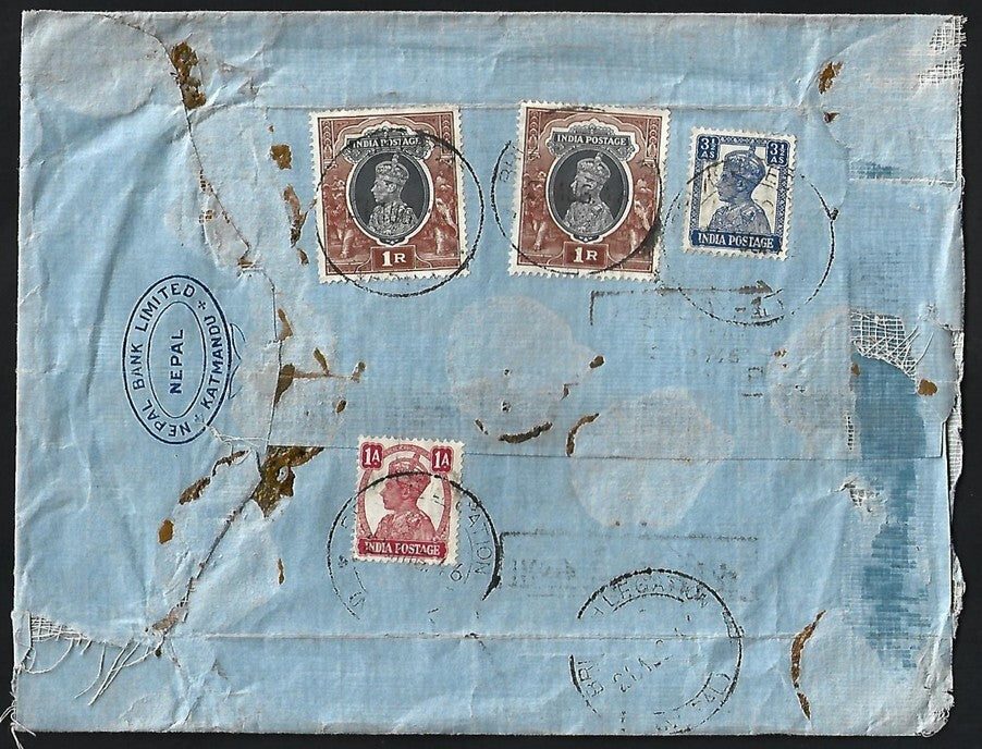 BRITISH LEGATION (NEPAL) 1946 registered insured cover - India used in Nepal