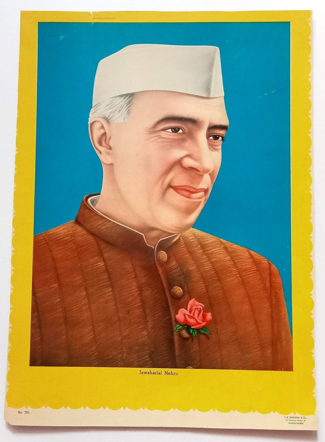 India vintage large poster NEHRU 13"x19" inches by J B Khanna