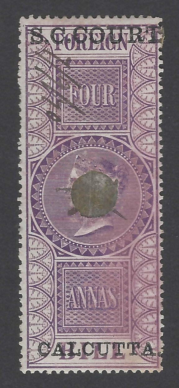 AOP India S.C. COURT CALCUTTA overprint on 1861 Foreign Bill 4a used. Bft 6