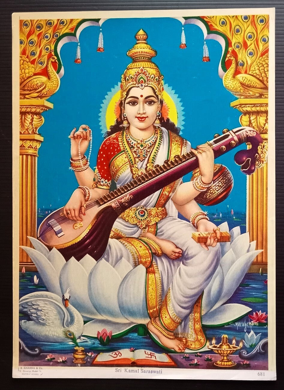 India vintage poster SRI KAMALA SARASWATI 9.5"x13" inches by J.B. KHANNA & Co.
