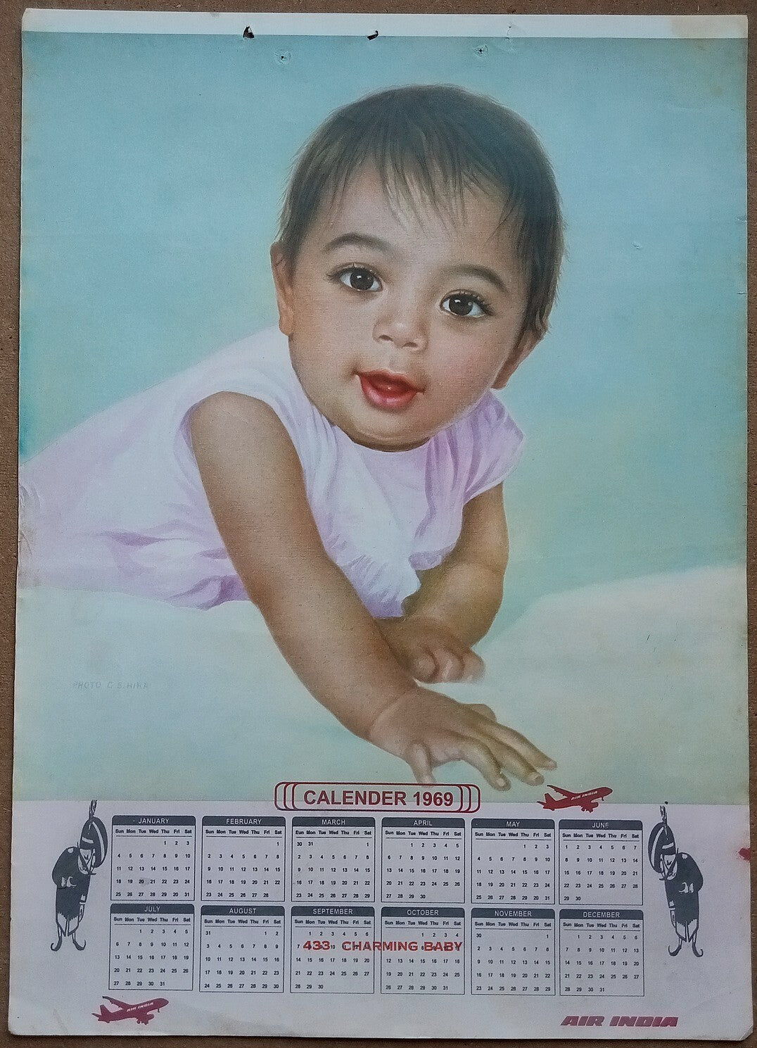 AIR INDIA 1969 poster calender 433 - CHARMING BABY - ARTIST : G. S. HIRA - R