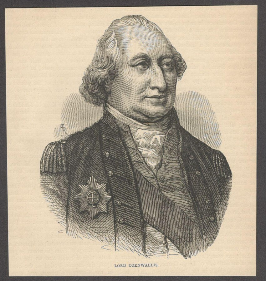 India LORD CORNWALLIS engraved print ex libris Rousslet 1876 6"x5.5"