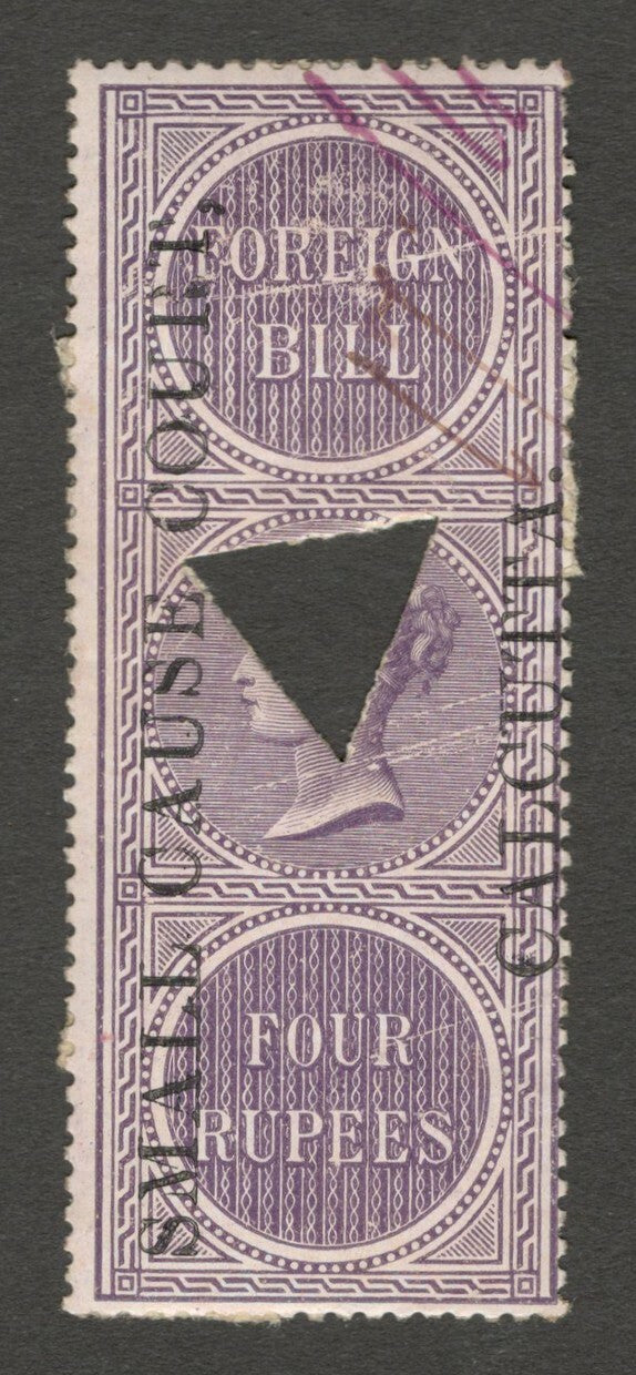 AOP India 1868 SMALL CAUSE COURT CALCUTTA ovpt on Foreign Bill 4R used. Bft 31