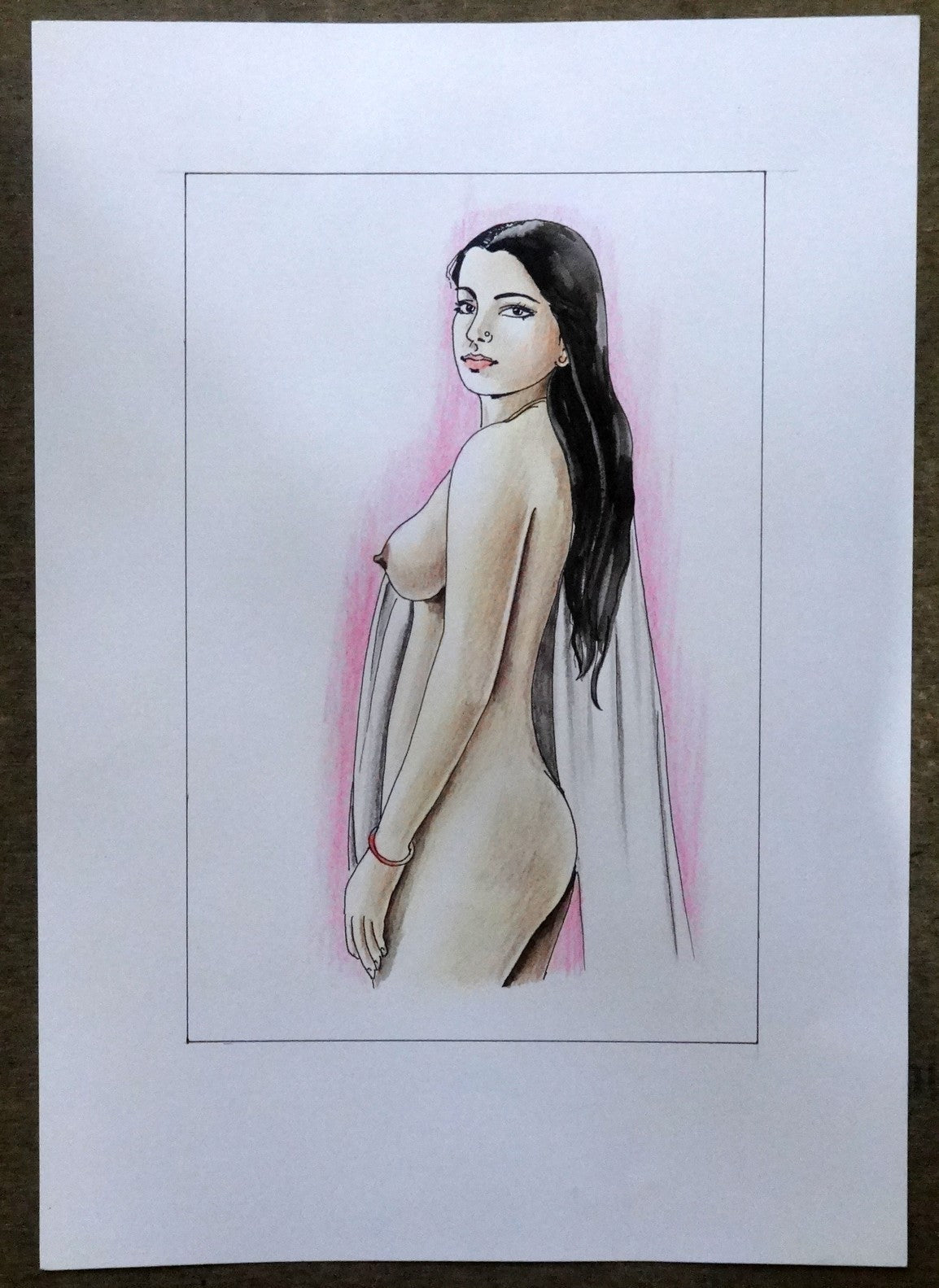 Nude Indian Beauty watercolours, crayons & ink on card 11.5” x 17.5”