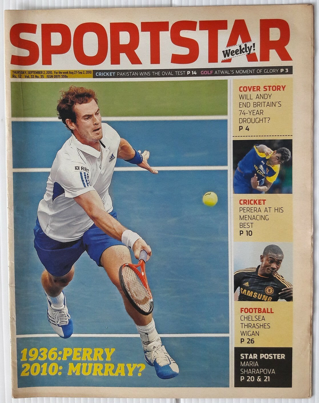 India Sportstar 2006-11 TENNIS cover issues 10” X 13” (5)