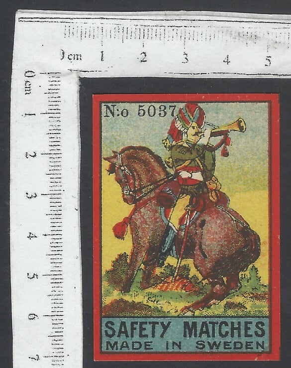 AOP India vintage matchbox label Bugler Made in Sweden