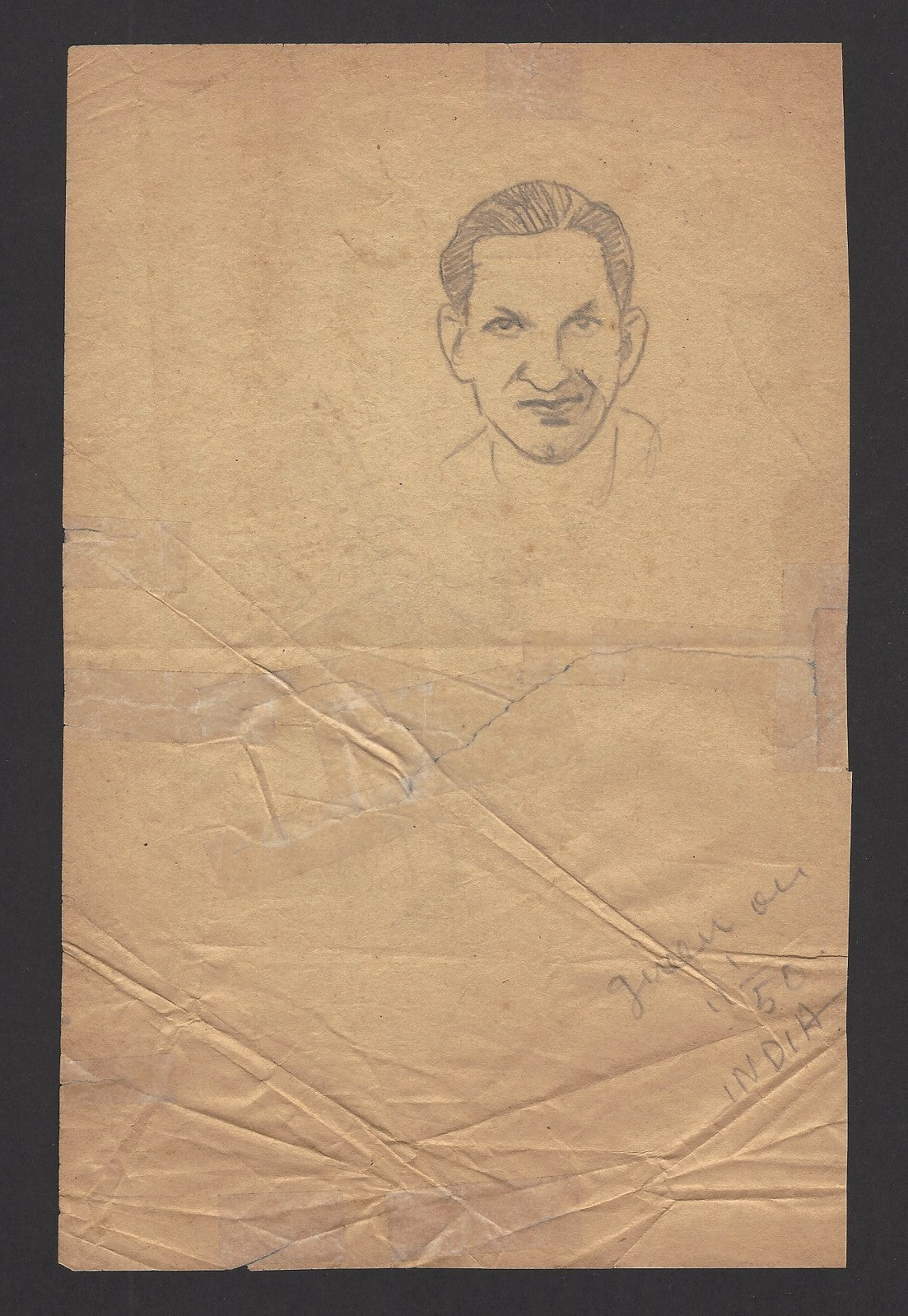 Cricket India 1950 Mushtaq Ali pencil sketch by cartoonist R Booch Ӝ