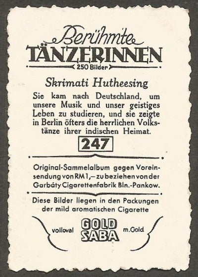 India 1930s dancer Sreemati Hutheesing iNDIA photographic German trade card Ӝ