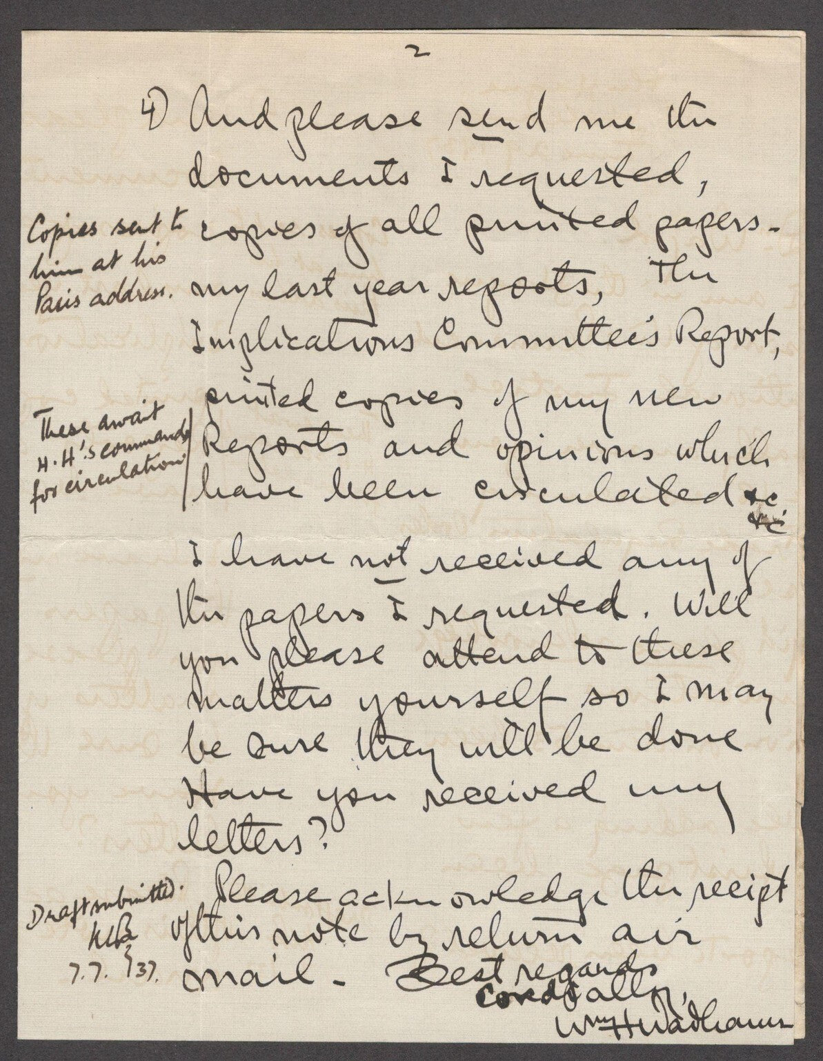 India 1937 crested letter re: Permanent Court of International Justice