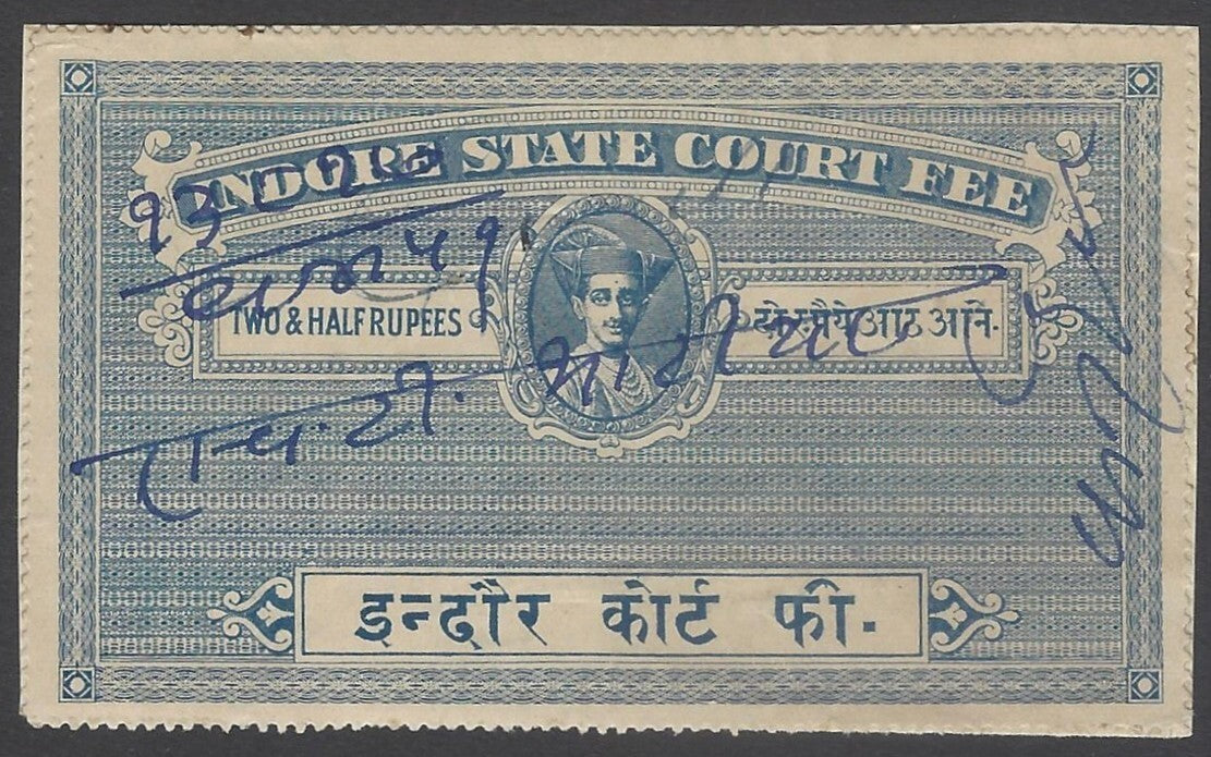 AOP India Indore State Court Fee 2 1/2R blue