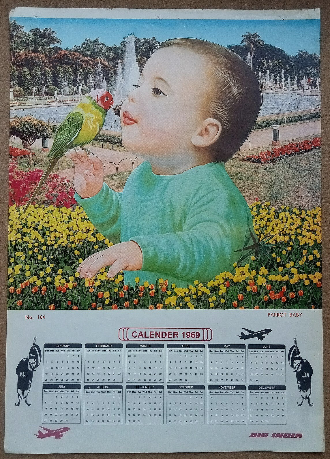 AIR INDIA 1969 poster calender 164 - PARROT BABY - R