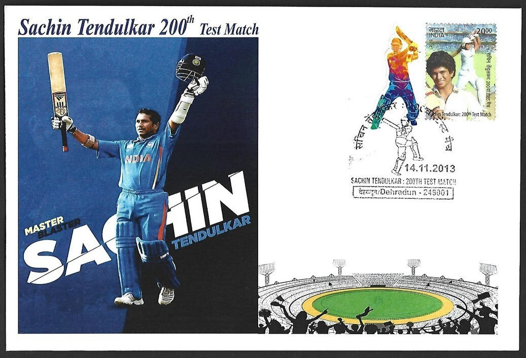 CRICKET India 2013 Sachin Tendulkar 200th Test private FDC with diecut label