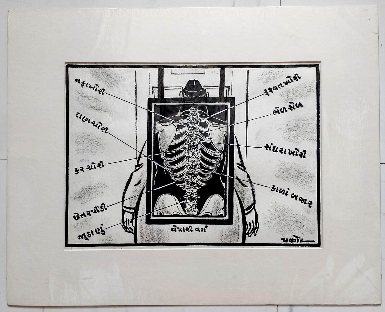 India Cartoonist CHAKOR artwork Anatomy of A Trader's Lies & Cheating 16"x20"