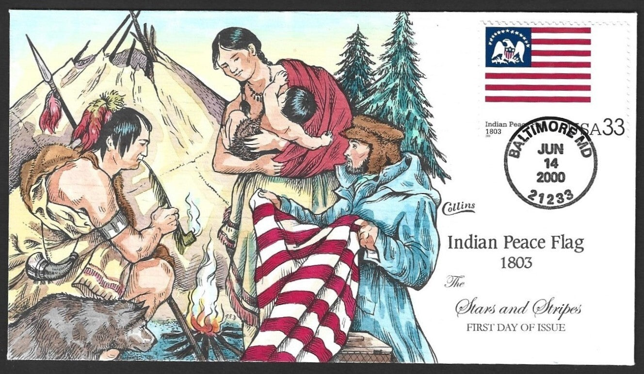 USA #3403i 2000 Stars & strips-Indian Peace Flag Collins hand painted FDC